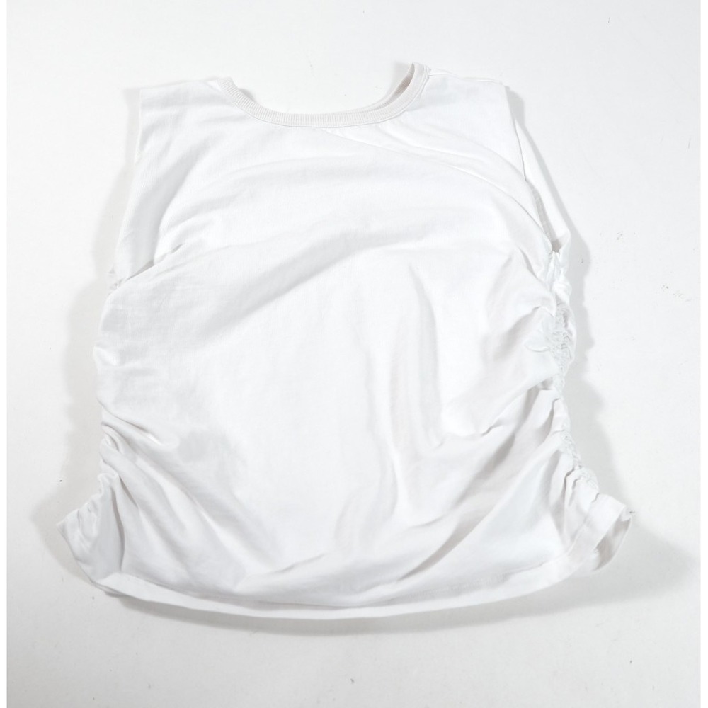 Loft Tank Top Women Large White Ruched Side Sleeveless Cotton Knit Crew Neck